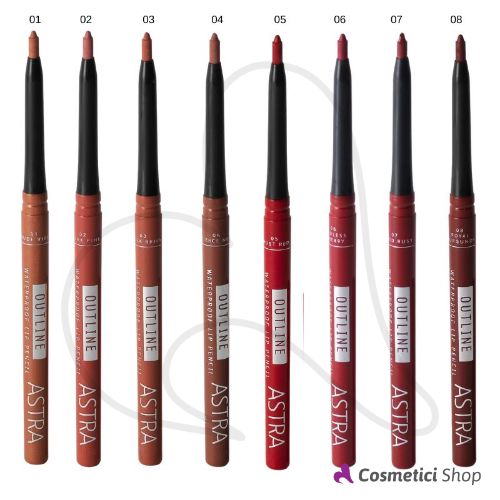 Matita labbra automatica retraibile resistente all'acqua Outline Waterproof Lip Pencil Astra Make-up