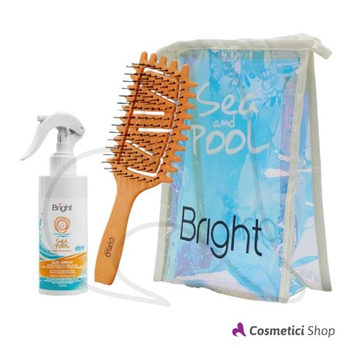 Kit mare per capelli Olio spray Sea and Pool + Spazzola Curlo + in omaggio Pochette Bright Melcap
